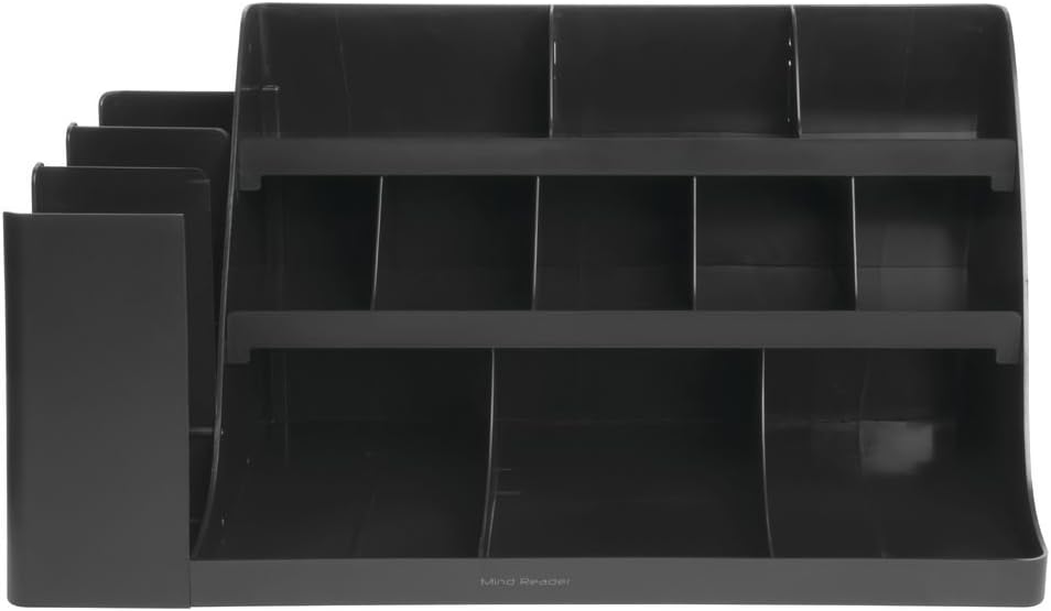 Mind Reader "Vanguard" 14-Compartment 3-Tier Extra Large Black ABS Plastic Breakroom Organizer
