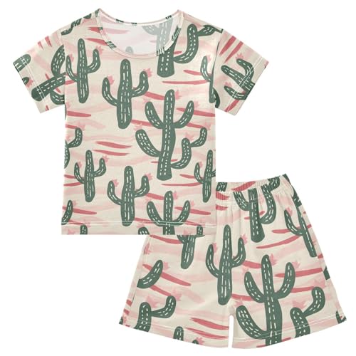 ALAZA Cactus Cartoon Pajamas Short Sleeve 2 Piece Sleepwear Top and Bottom Pajama Set Unisex