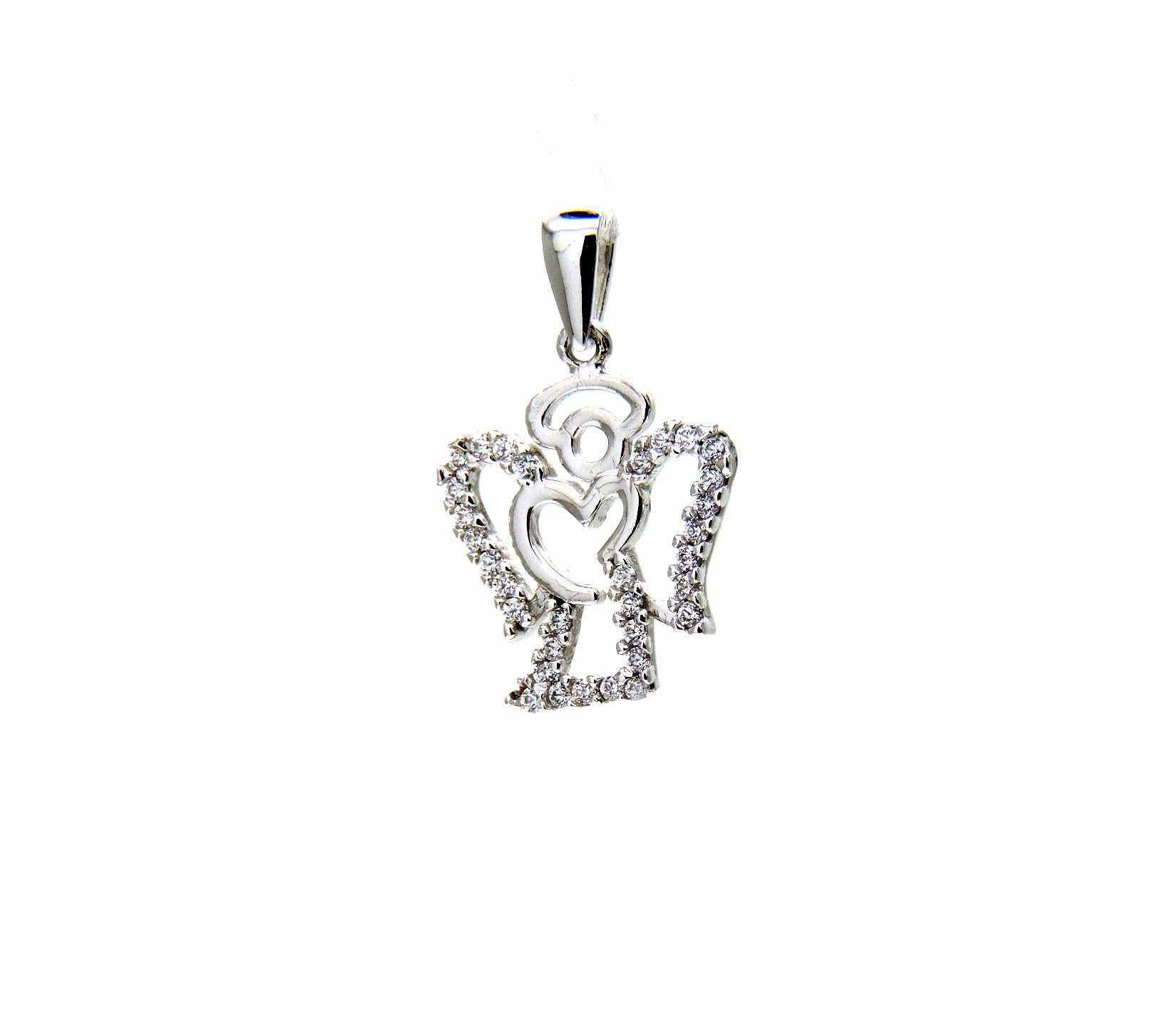PEGASO GIOIELLI Ciondolo Bambina Oro Bianco 18Kt 750 Angioletto Zirconi