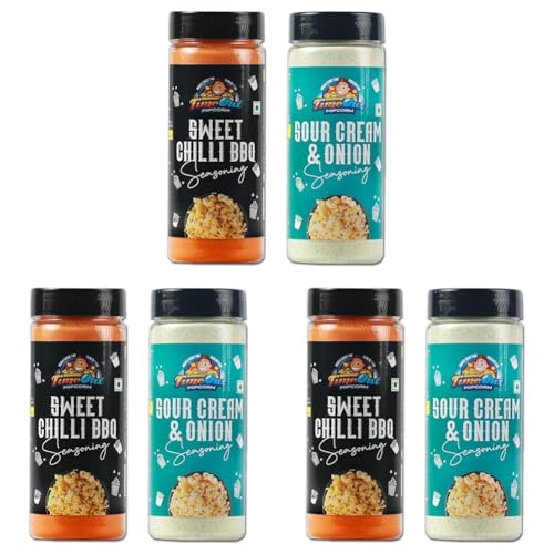 Image of Time Out Popcorn Sweet Chilli BBQ and Sour Cream n Onion Seasoning, Multi-Purpose Powder, Popcorn and Snacks Flavoring,Pack of 6, 100g Each