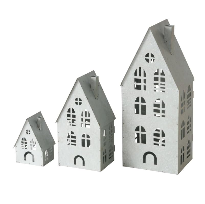 3er Set Laterne grau Eisen lackiert 12-37cm Haus Dekohaus b783 Laternen Metalllaterne Metallhaus Windlichter Weihnachtsdeko Shabby Chic