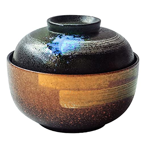 Siunwdiy Bol à Soupe Japonais en mélamine, Bol en céramique Ramen de 6,5 Pouces avec Couvercle Bols à Soupe, Bol de Nouilles instantanées,Noir