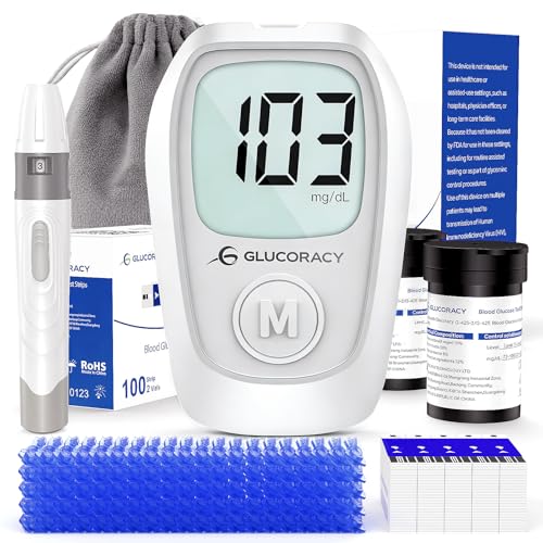 Glucoracy G-425 Glucose Monitor Kit, Blood Sugar Monitor With Glucose Meter, Lancing Device, 100 Test Strips And 100 Lancets, Blood Sugar Testing Kit For Home Use, Diabetes Home Testing Kit