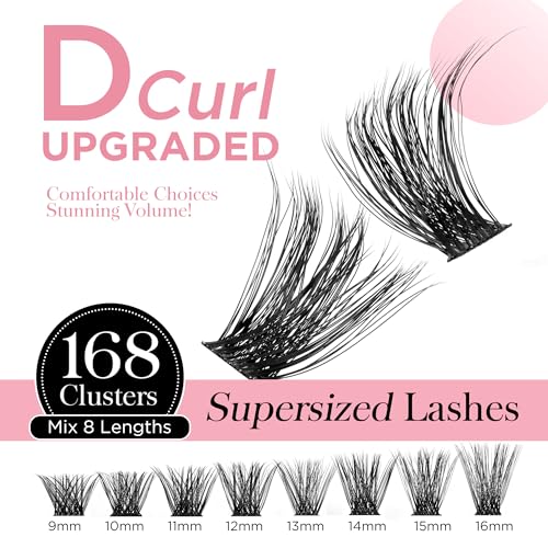 Image of Cluster Lashes Wispy Lash Clusters, 168pcs D Curl Natural Volume Lashes Clusters, DIY Individual Eyelash Extensions with Soft Ultra-thin Band, 9-16mm (56D)