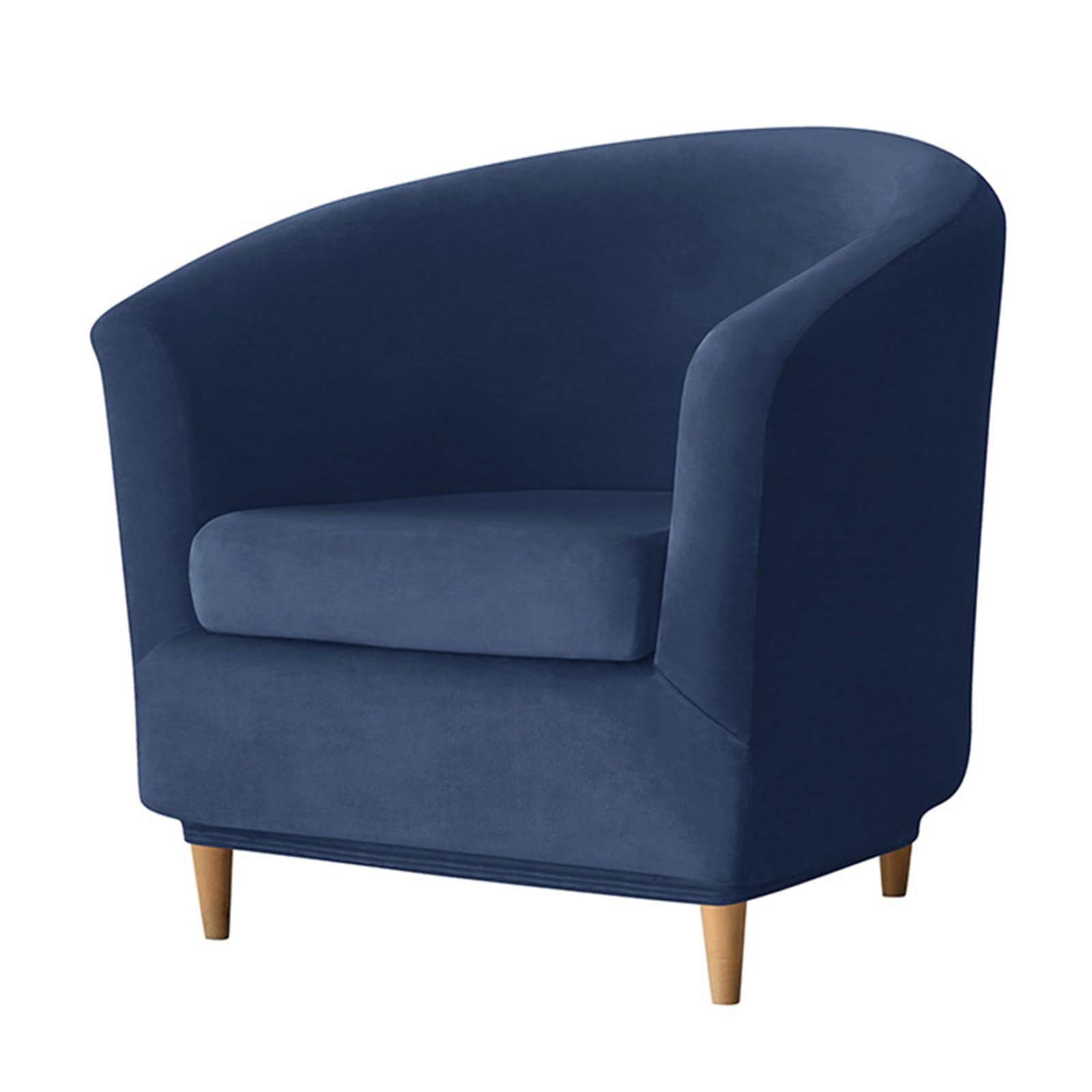 WYLEBER 2 Piece Club Chair Covers,Stretch Soft Velvet Tub Chair Slipcovers with Seat Cushion Cover,for Club Bar Living Room Office Reception(Navy Blue)