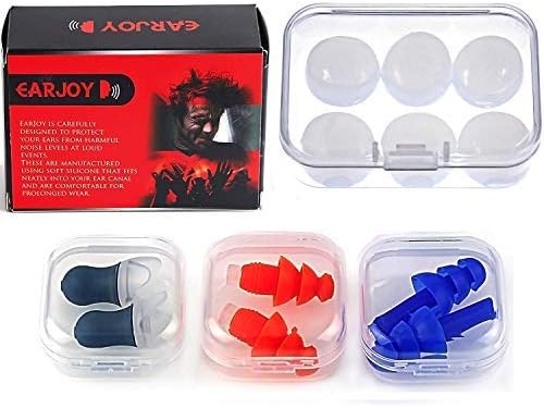 Noise Cancelling Ear Plugs by EarJoy - for Swimming Sleeping Musicians. Reusable. for Shooting Swim Concerts Sleep. Earplugs Sound Blocking. Silicone Base. Best Sound Reduction.