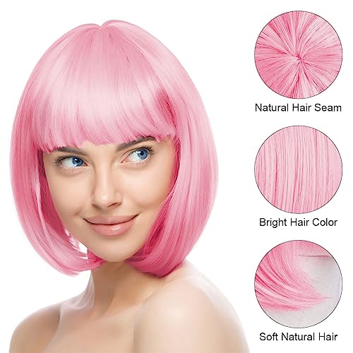 Aomig Pink/B Short Bob Wig for Women 3 PCS, Synthetic Straight Wig, Heat Resistant, Modern Style - Image 3