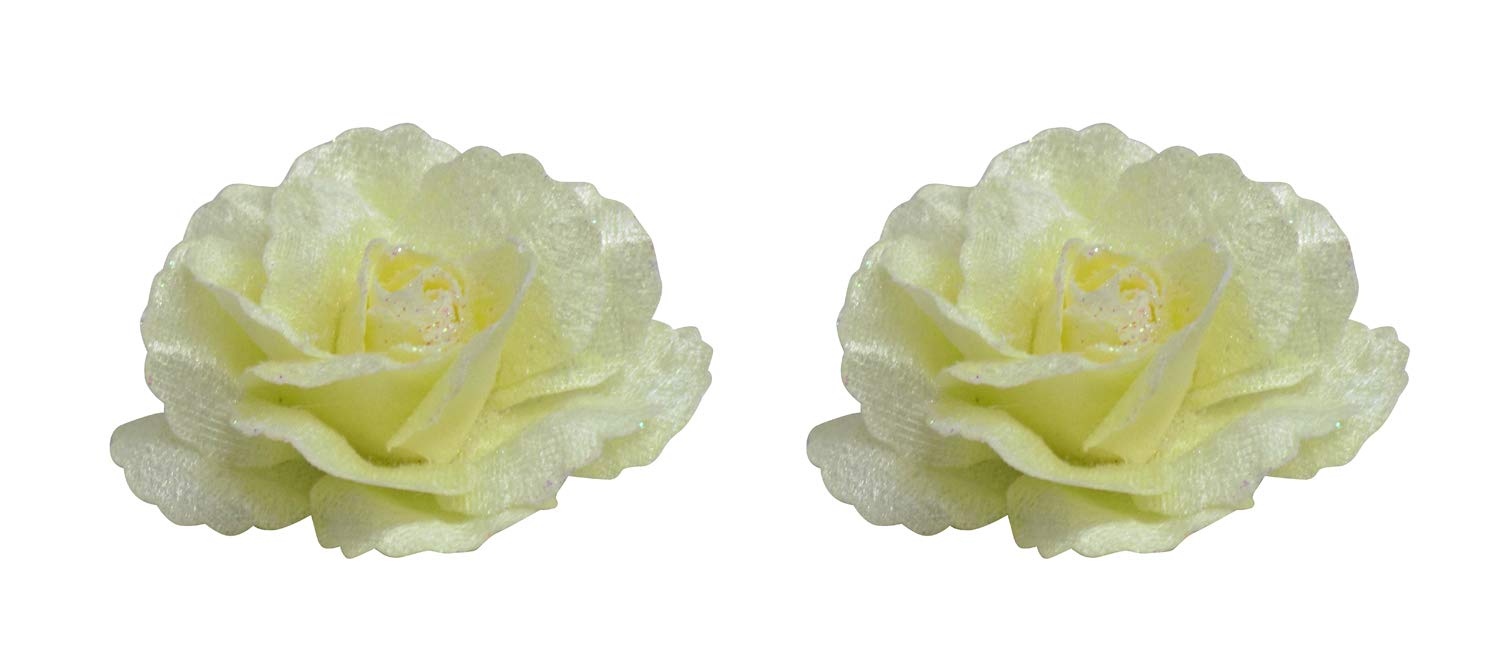 Kabello Stylish Flower Hair Clips, Velvet Fabric Rose Clips For Women And Girls, 15 Grams, Light Yellow, Pack Of 1
