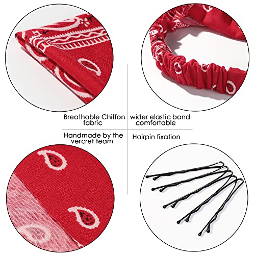 Vercret 6 Pack Hair Scarf Headband For Women - Elastic Hair Kerchief Large Boho Triangle Bandana Head Scarf With Clips Non Slip Paisley Print Headbands Hair Scarves For Teen Girls thumb #2