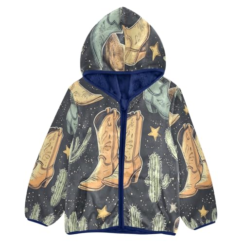 Cowboy Boots and Cactus Toddler Fleece Jacket Girl Boys Hooded Fleece Jacket Coat Warm Outwear Zip-up 3-10T