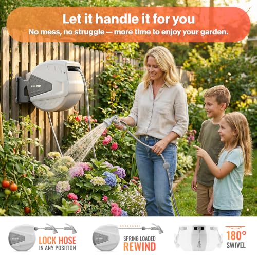Image of Ayleid Retractable Rubber Hybrid Garden Hose Reel, 1 /2 inchx130ft Wall Mount