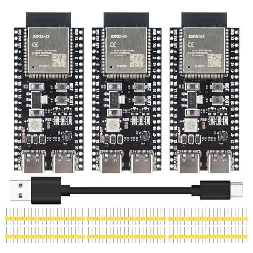 SANXIXING 3PCS ESP32 S3 Development Board 2.4G WiFi BT Module Internet of Things ESP32-S3-WROOM-1 N16R8 MCU 44Pin 8M PSRAM with 1pc 50CM Type-C Cable Set