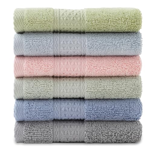 QAJ 6 Pack 100% Cotton Washcloths Set, Highly Absorbent and Soft Feel Fingertip Towels, 13 x 13 in Quick Dry Face Cloths