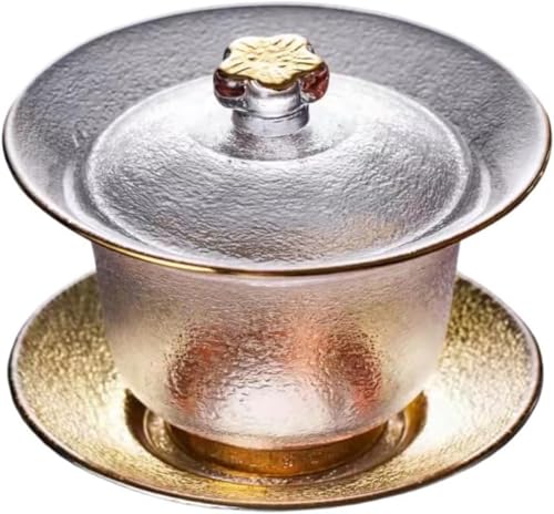 耐熱ガラス 蓋と受け皿付き三才懐蓋碗200ml 紅茶・麦茶用 中国の茶器 誕生日・結婚式・お祝いプレゼント (A)