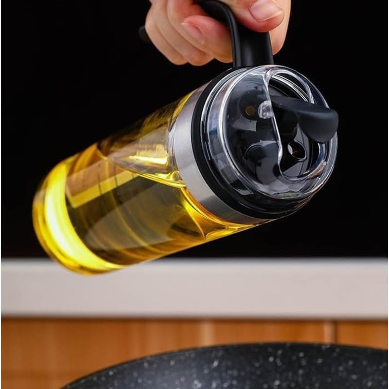 Image of Food Oil Dispenser Bottle with Measurements, 500ml Leak Proof Glass Bottle, BPA Free, Self Sealing for Kitchen Home Restaurant