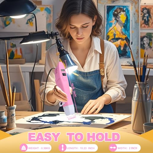 mofa Mini Variable Temp Heat Gun 350W 250℉~850℉(150℃- 450℃) Fast Heating,LCD Digital Display Hot Air Gun Tools with Reflector Nozzle&Tripod Overload Protection for Crafting,Embossing,Drying (Pink) - Thumbnail 2