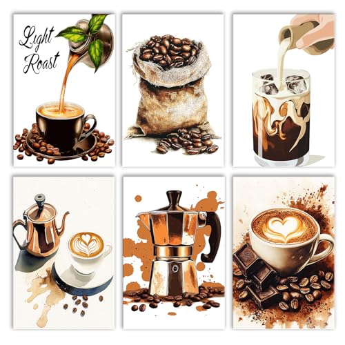 Paquete de 6 pinturas de café por números para adultos principiantes, kits de pintura por números vintage para adultos en lienzo, kits de pintura al óleo acrílico fácil para regalo, 8 x 12 pulgadas