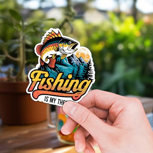 Image of Fishing Sticker 8 Pcs (Large Size) Vinyl Stickers Laptop Waterproof Decal for Car Bumper Water Bottle Notebook Luggage Window Party Birthday Decorations - Size 4 Inches