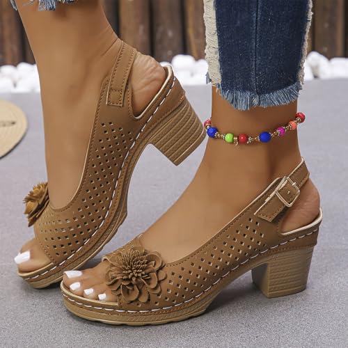 Buckled Square Heel Sandals for Women,Dressy Peep Toe Slingback Chunky Low Heeled Wedge Shoes Sandals2