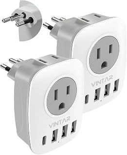 2 Pack Brazil Adapter Plug,VINTAR Type N Plug Adapter with 1 USB C,3 USB Ports and 2 American Outlets,6 in 1 Brazil Power Adapter for US to Brazil