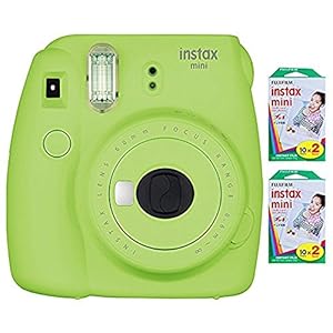 Fujifilm Instax Mini 9 Instant Camera (Lime Green) with 2 x Instant Twin Film Pack (40 Exposures)