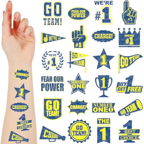 Landhoow Yellow Blue 240 Pcs School Spirit Tattoos Football Spirit Item