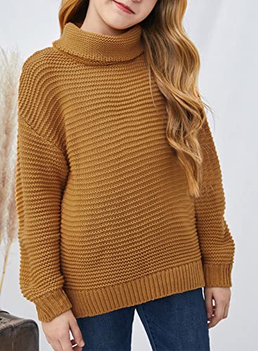 Dokotoo Girls Winter Warm Cute Turtleneck Long Sleeve Sweaters Comfy Chunky Knit Solid Color Pullover Kids Sweater Tops 2021 Fashion Khaki 8-9 Years #TOP1