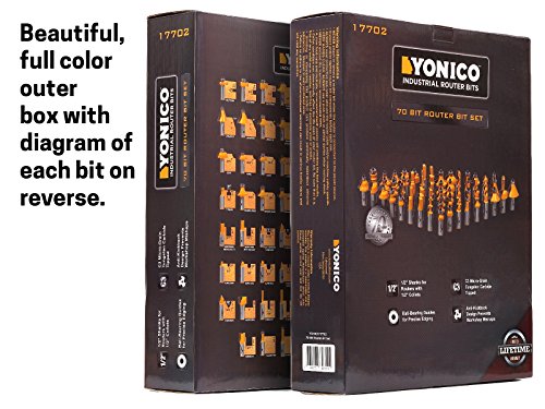 YONICO 70 Piece Router Bits 1/2 Shank- Tungsten Carbide Router Bit Set | Professional Wood Router Bits 17702