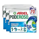 Ariel PODs PODEROSO, Detergente Líquido En Cápsulas 14 Lavados, Frescor De Los Alpes, Con Aditivos Integrados, Quitamanchas Y Eliminación De Olores X2 (Paquete de 5)