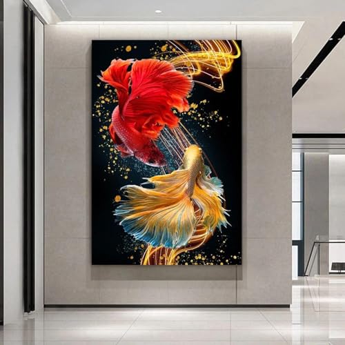 Impression sur toile encadrée haut de gamme au design de poissons abstraits