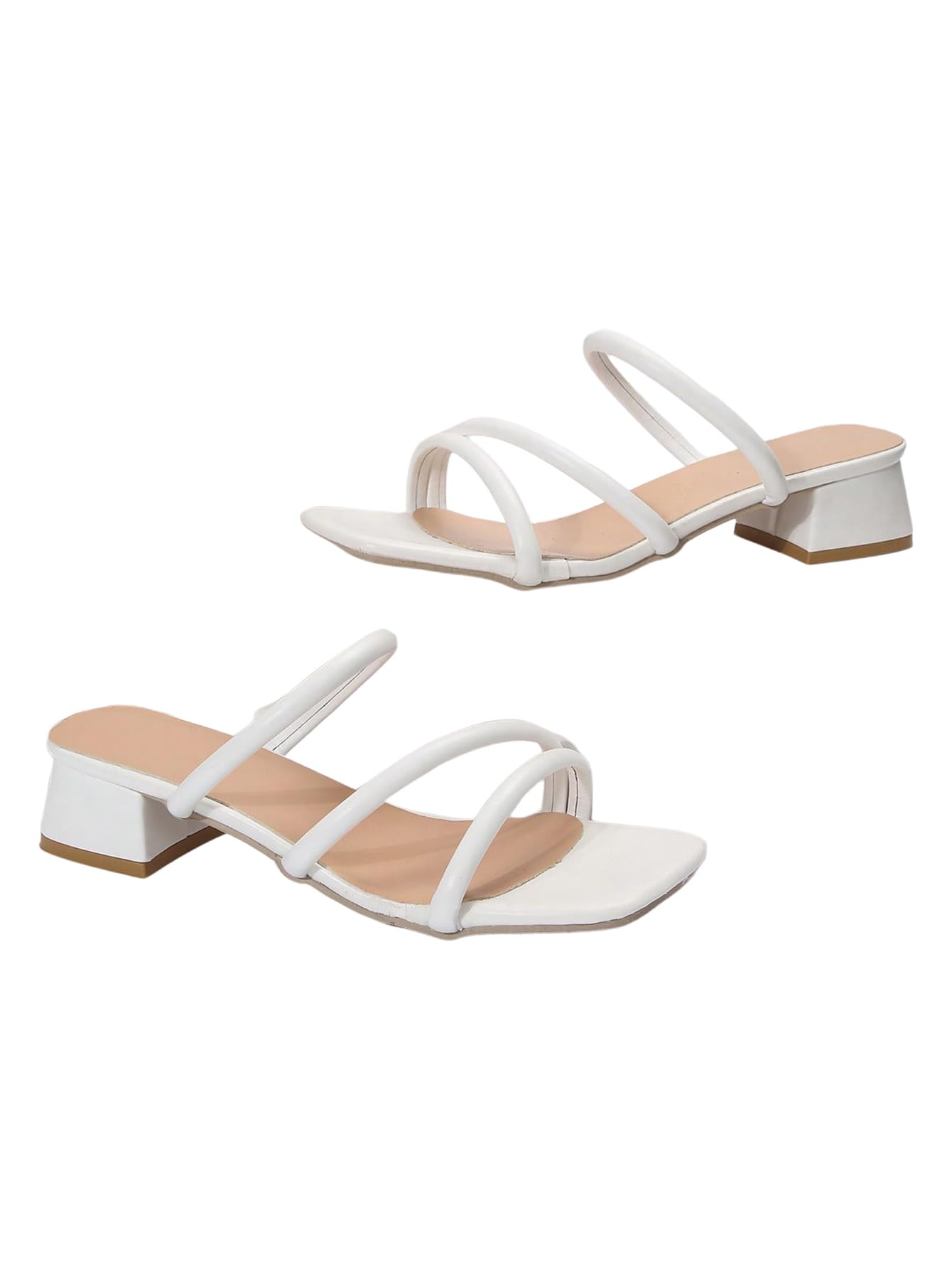 SHENHE Women's Strappy Heels Low Chunky Block Heeled Sandals Square Open Toe Slio on Slides