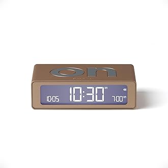 Lexon Flip Mini digital alarm clock, On Off LED clock with Adjustable Brightness, Rechargeable or Mains Powered, Sleek Retro Bedroom Decor Ideal for Alarm Clocks Bedside Use - Soft Gold