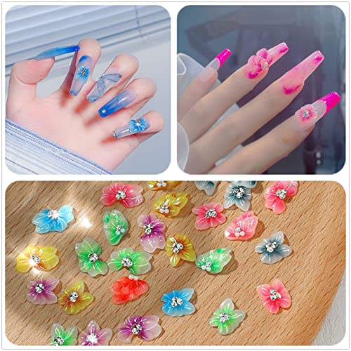 28Pcs 3D Luxury Metal Alloy Petal Flowers Nail Art Rhinestones Charms Shiny Nail Crystal Diamonds Gems Manicure Nail Flowers Jewelry Studs (Resin Flowers) #TOP2