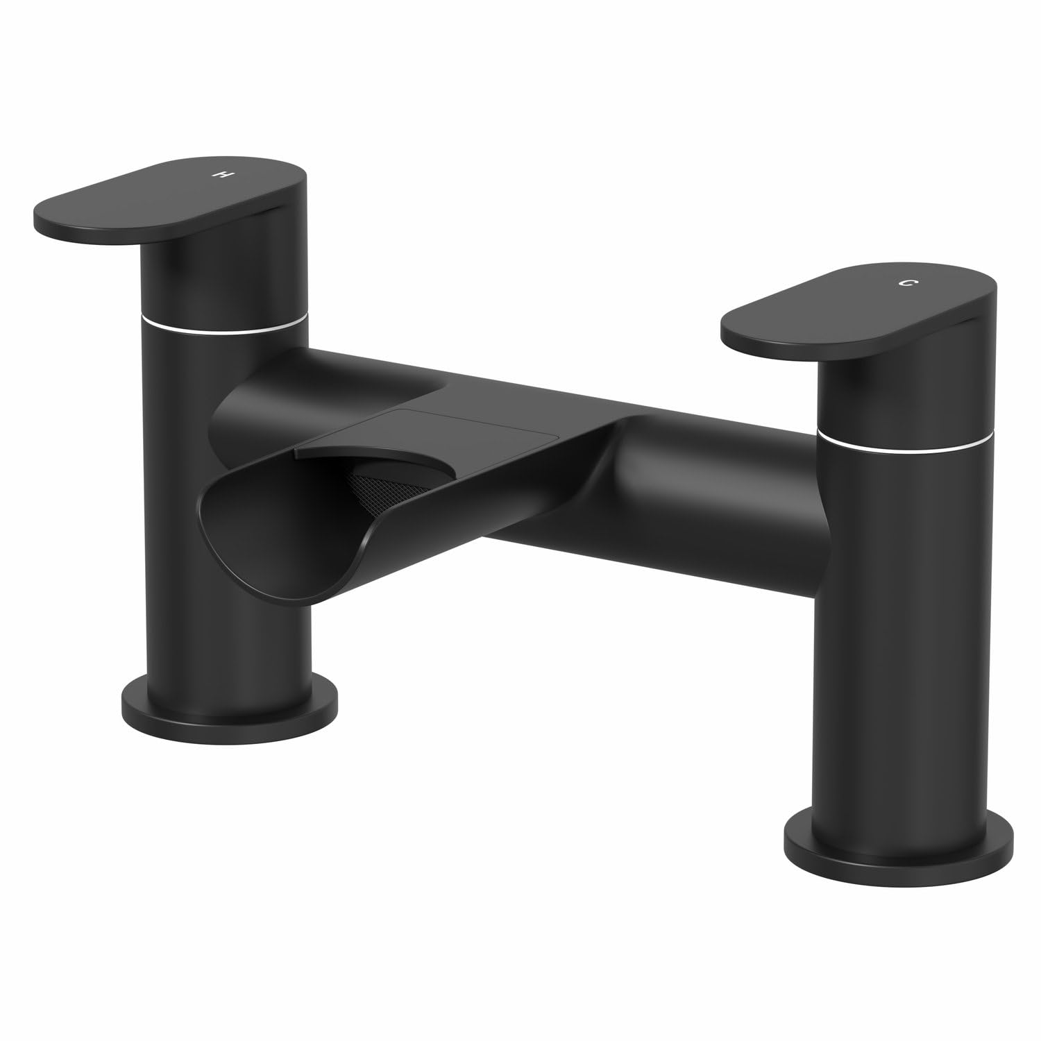 Architeckt® Edsberg Bathroom Waterfall Bath Filler Mixer Tap Deck Mounted Round Twin Lever Handle for Bathtub Modern, Black