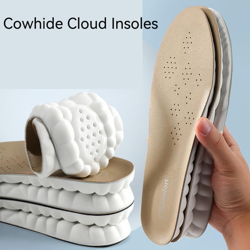 Leather Insoles for Women Men s - 4D Cushioning Cowskin Cloud Insole - Super Soft Memory Foam Insole (Brown, Men: US 8-11) - Image 2