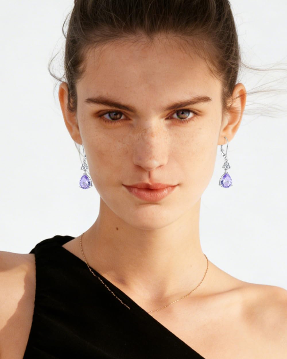 Women 925 Sterling Silver Birthstone Teardrop Dangle Drop Leverback Earrings with 5A Cubic Zirconia for Her