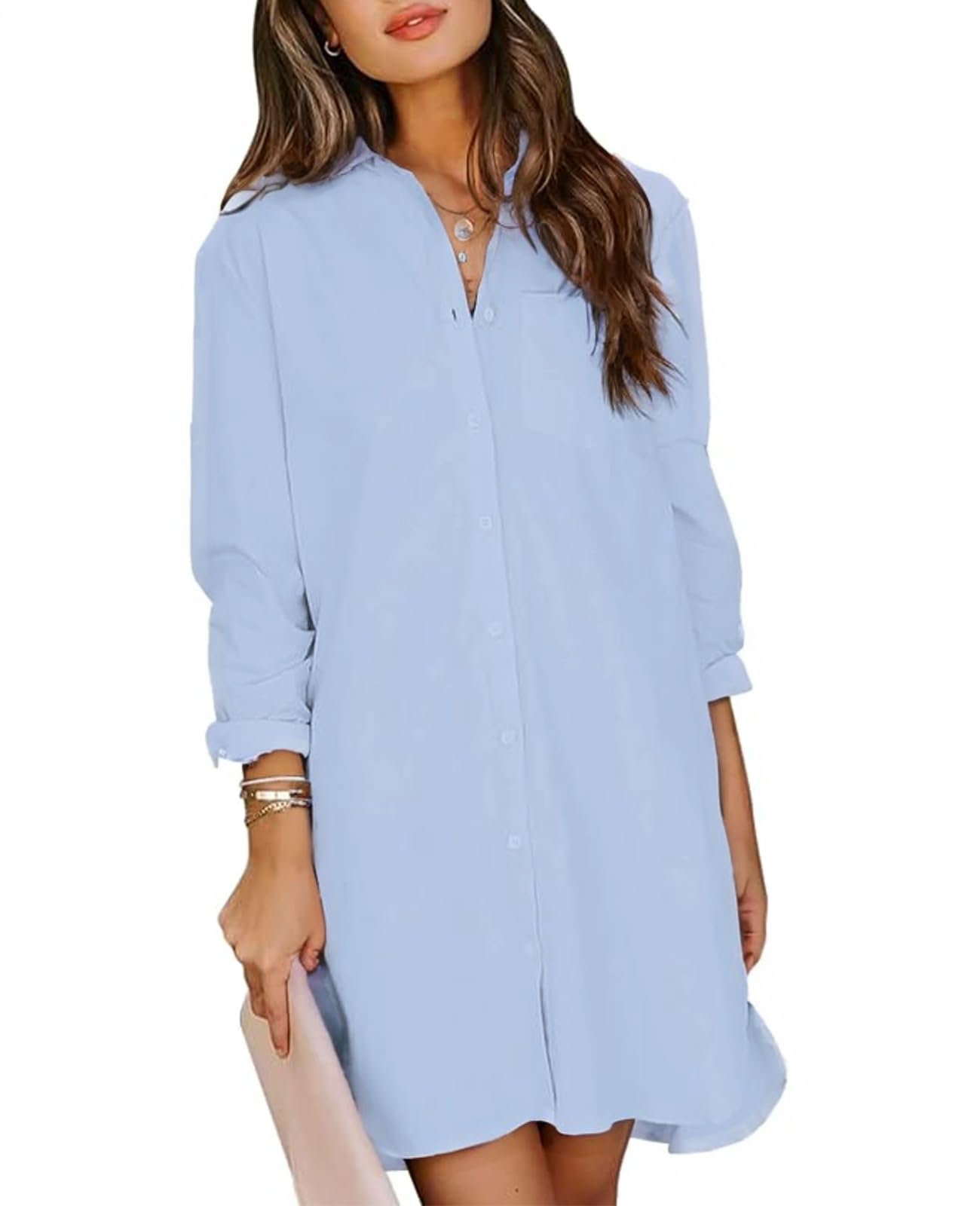 MINTLIMIT Womens Button Down Shirt Dress Spring Summer Loose Casual Long Sleeve Shirt Dresses with Pockets 2025 Trendy