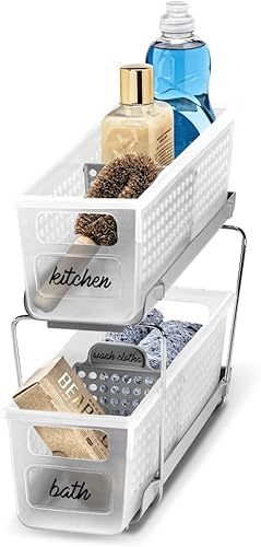 Miniatura 10 de madesmart Mini organizador de 2 niveles, almacenamiento deslizante multiusos con asas para el hogar y el baño, carbono, paquete de 4