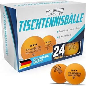 PHIBER-SPORTS 24 Stück Tischtennisbälle - 3 Stern 40+ Premium Orange – Perfekte Spieleigenschaften - Ideal für Anfänger, Familien und Profis - Nach Wettbewerbsrichtlinien