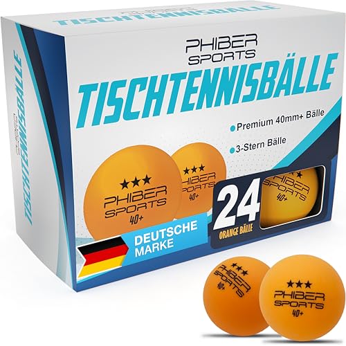 PHIBER-SPORTS 24 Stück Tischtennisbälle - 3 Stern 40+ Premium Orange – Perfekte Spieleigenschaften - Ideal für Anfänger, Familien und Profis - Nach Wettbewerbsrichtlinien