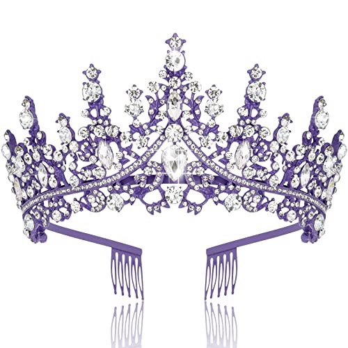 TOBATOBA Purple Crown Purple Tiaras Rhinestone Tiaras and Crowns for Women Wedding Tiara for Bride Queen Crown Royal Princess Quinceanera Headpieces for Birthday Prom Pageant Halloween Cosplay