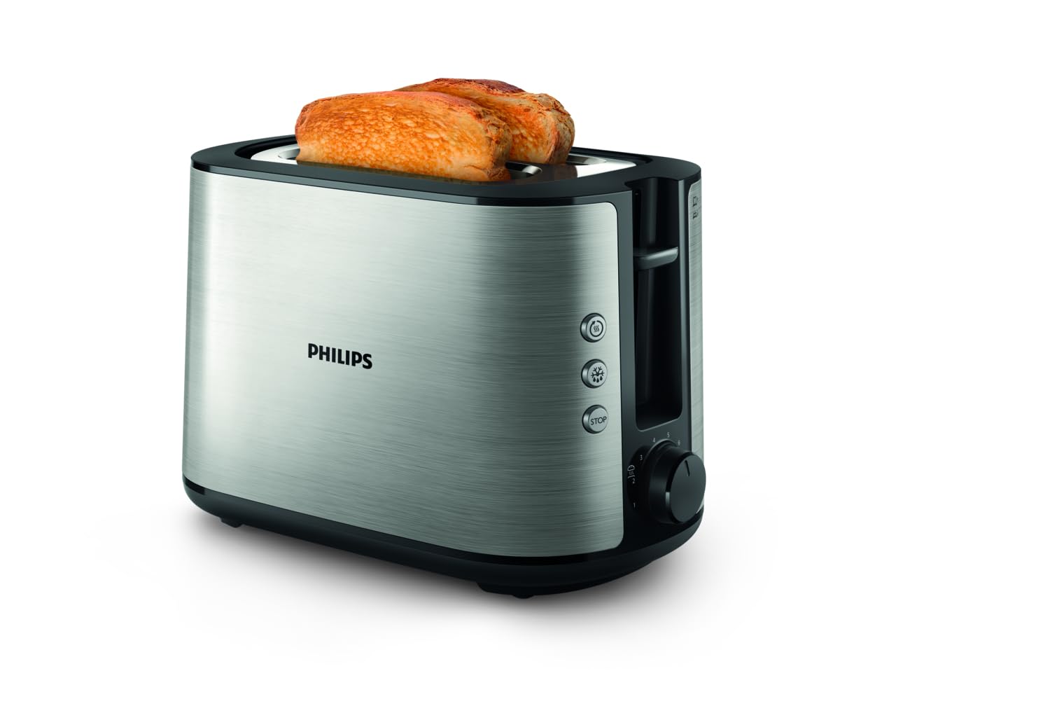 Philips HD2650/90 - Tostapane in acciaio INOX (950 W, 8 livelli di doratura, scalda panini, scongelamento e riscaldamento, pulsante di stop, funzione lift)