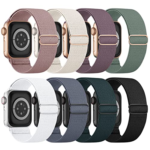 8 Pack Stretchy Nylon Bands Compatible with Apple Watch Band 38mm 40mm 41mm 42mm 44mm 45mm 49mm, Women Men Adjustable Solo Loop Elastic Sport Wristbands Strap for iWatch Series 8 7 6 SE 5 4 3 Ultra