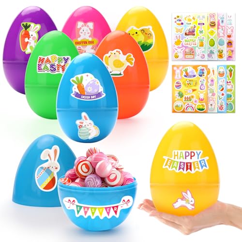 wokdsbl 6 huevos grandes de plástico para rellenar y pegatinas, 15 x 10 cm, huevos de plástico para Pascua, accesorios de fiesta de Pascua, decoración de huevos de Pascua, huevos de plástico gigantes