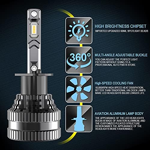 NATGIC H1 LED Headlight Bulbs with 2 Pcs T10 LED Bulbs, 300% Brightness H1 High / Low Beam Conversion Kit with Upgraded EMC Intelligent Driver, 70W 12000LM Xenon White 6500K (Total 4 LED Bulbs)