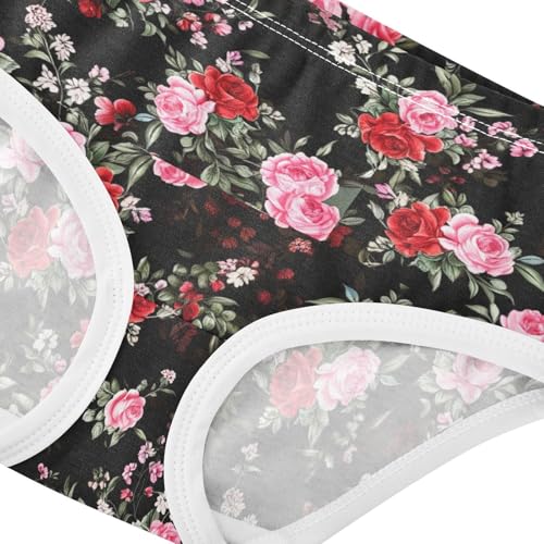 Joisal Floral Pink Red Roses Black Toddler Girls Underwear 2t Cotton Little Girl Panties Print Briefs Kids Undies4