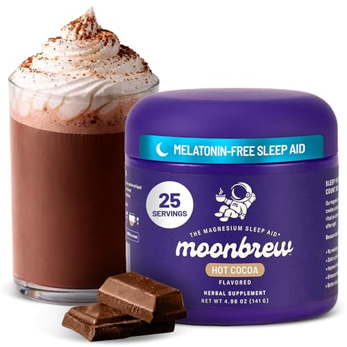 MoonBrew Nighttime Magnesium Hot Cocoa Jar, Natural Sleep Aid Drink Mix for Adults - Calming Melatonin-Free Sleep Support - Sleepy Hot Chocolate Powder with L-Theanine, Chamomile & Zinc Glycinate