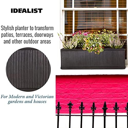 IDEALIST Large Flower Outdoor Garden Planter Floor Pot with Drainage Hole Contemporary Light Concrete Vertical Ribbed Vintage Style Window Box H17 L60 W17 cm Faux Lead, 17 ltrs.
