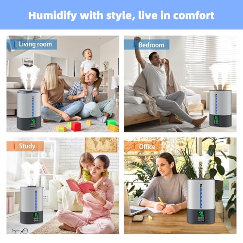 Image of 6L Humidifiers for Bedroom Large Room Home, Cool and Warm Humidifiers for Baby and Plants Mist Top Fill Desk Humidifiers Essential Oil Diffuser, Quiet with Adjustable Mist,360Nozzle-Grey