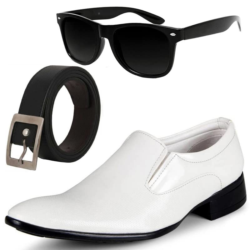 Stylish & Trendy Men Formal Shoes with Free Belt & Unisex Black Wyfer Sunglasses Combo-image-12